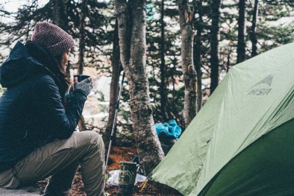 Camper drinking coffee