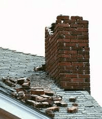 Partially collapsed brick chimney