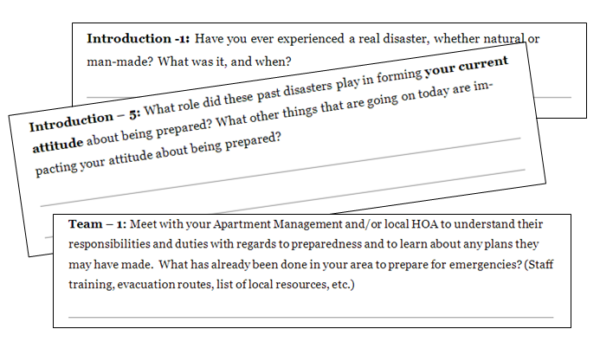 Questions from Emergency Preparedness for Apartment Communities - THE WORKBOOK