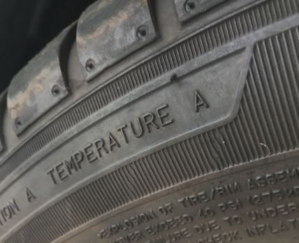 Tire showing heat rating