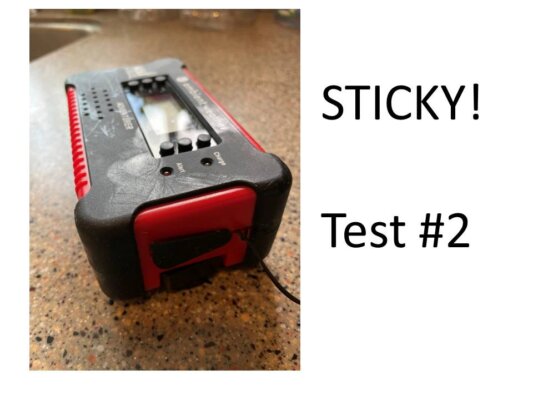 emergency radio showing slick and sticky surface
