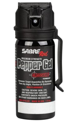 can of Sabre Pepper Gel for self-defense when feeling threatened