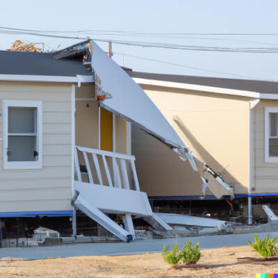 House showing detached porch, common damage after earthquake